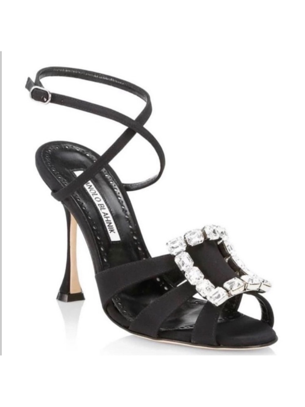 NEW Manolo Blahnik Ticuna Black Crepe Rhinestone Heels